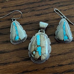 Royston Ribbon Turquoise and Sterling Earring and Pendant Set